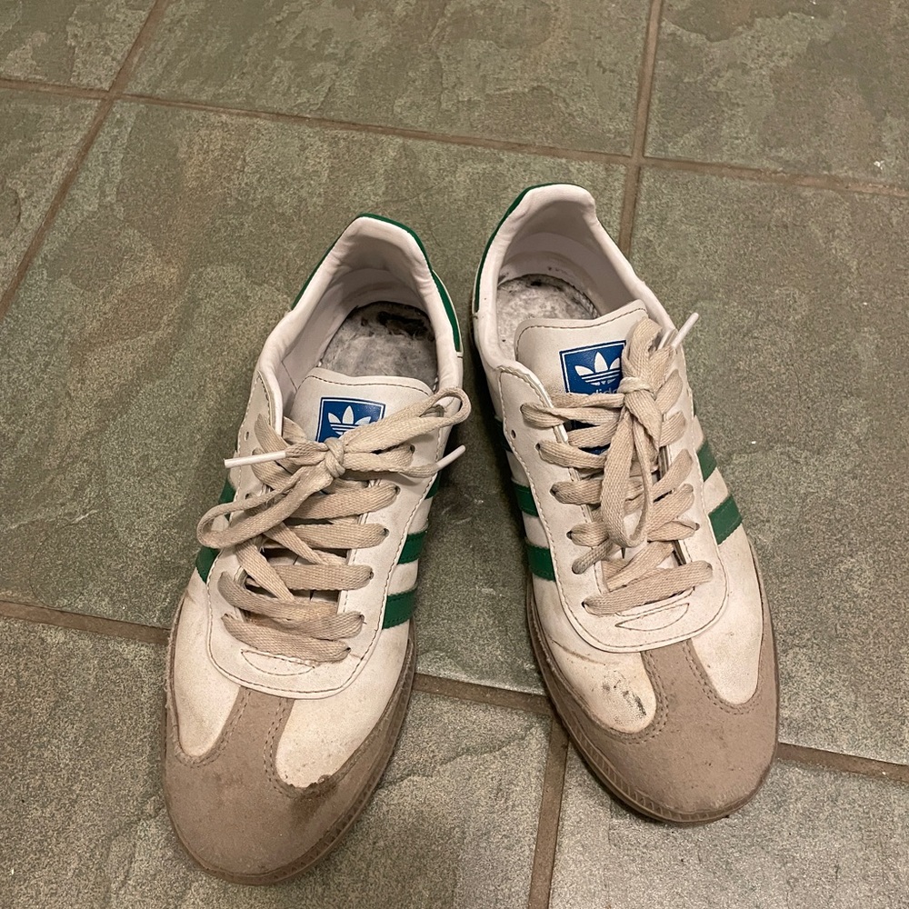 Women’s Adidas Sambas White and Green Sneakers DU pes